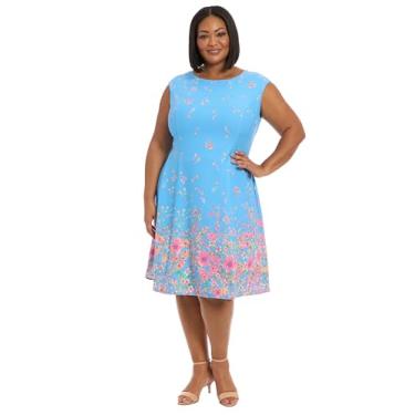 Imagem de London Times Manga cavada feminina justa e flare, Menino pequeno/azul/rosa azaléia, 25 Plus Size