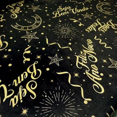 Imagem de TNT Estampado Frases Dourado e Glitter Ano novo Preto 1.00m x 1,40m