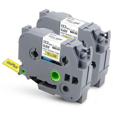 Imagem de UniPlus 2 pacotes compatíveis com Brother HSe-641 HSe641 HS-641 HS641 17,7 mm fita de tubo termorretrátil preto sobre amarelo funciona para PT-D400 PT-D600 PT-E300 PT-E500 P710BT etiquetadora (0,69" x
