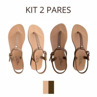 Imagem de Kit 2 Pares Sandalia Rasteirinha Feminina Ortopédica Confortavel Terap