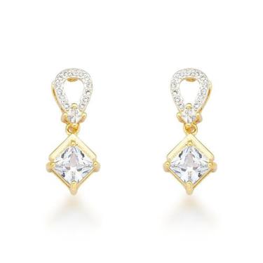 Imagem de Brinco Delicado Jovial Zirconia e Gota Banhado a Ouro 18k - Atraktiva 