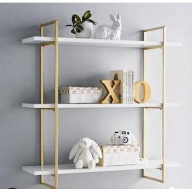 Imagem de Prateleira de ferro dourada com mdf branco marmore - MESTRE MOVELEIRO