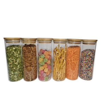 Imagem de Kit com 6 Potes de Vidro para Mantimentos com Tampa de Bambu 450mL - O