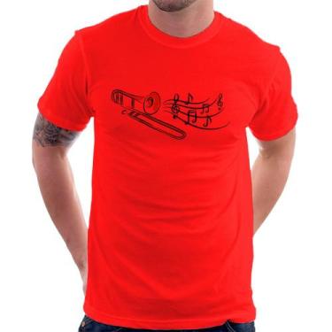 Imagem de Camiseta Trombone Notas Musicais - Foca na Moda, Vermelho, M