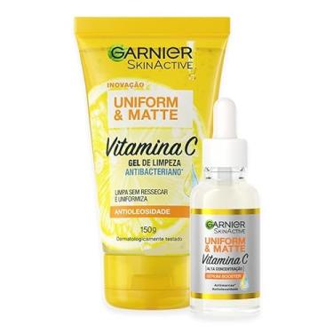 Imagem de Kit Garnier Uniform & Matte Vitamina C: Gel de Limpeza Facial Antibacteriano, 150ml + Sérum Facial Antimanchas, 30ml