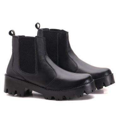 Imagem de Bota Coturno Feminina Couro Casual Cano Curto Conforto - k Shoes, Pret