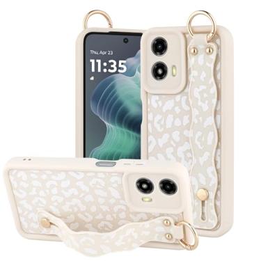 Imagem de OOK Capa de leopardo compatível com Moto G35 5G com alça de pulso, linda estampa de leopardo branco, capa de TPU fina para mulheres e meninas