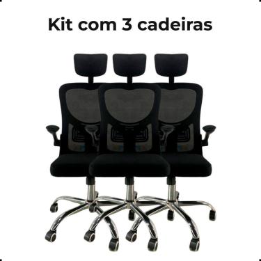 Imagem de Kit Com 3 Cadeiras De Escritório Presidente Mesh Elegance