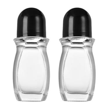 Imagem de Happyupcity 2 frascos de rolo de vidro transparente vazios de 50 ml com tampa preta, frascos de desodorante recarregáveis, recipientes roll-on para viagem, frascos de bola de rolo para massagem faça