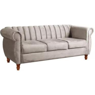 Imagem de Sofá Chesterfield 3 Lugares Realeza Vintage Retrô Suede Bege Claro - B
