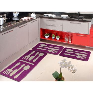 Imagem de Jogo Tapete Cozinha Kit 3 Peças Classic Desenho Talheres Cor 25 Vinho