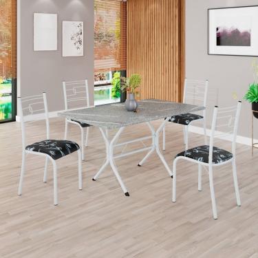 Imagem de Conjunto Sala De Jantar Mesa Retangular 120x75cm Tampo Granito Topázio 4 Cadeiras Paraty Preto Floral - Branco