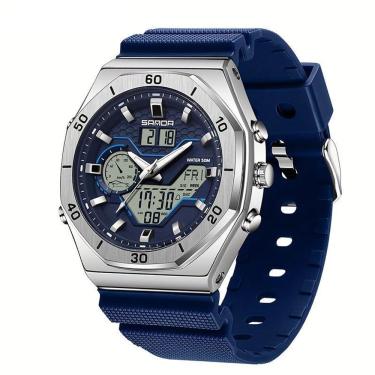 Imagem de Relógio Esportivo Com Dupla Exibição, Cronômetro & Alarme, à Prova D'água 5atm Azul