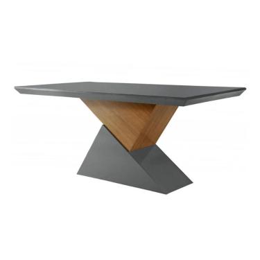 Imagem de Mesa Para Cozinha Dubai Com Tampo 180x90cm Madeirado Vidro Canto Curvo Imbuia Grafite Rufato