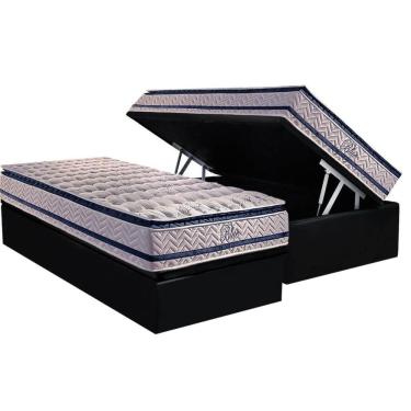 Imagem de Cama Box Baú Solteiro Kit com Colchão Molas Ensacadas 88x188 Base Preto Colchão Paropas