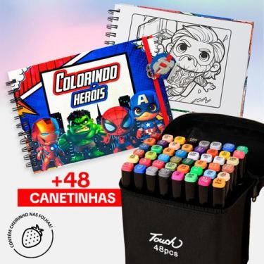 Imagem de Kit Pintura Heróis Marvel E Canetinhas Touch Coloridas Ponta Dupla Hom