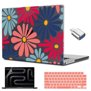 Imagem de CISSOOK Compatível com MacBook Pro 14 polegadas 2025 2024-2021 versão M4 M3 M2 M1 Chip A3112 A3185 A3401 A2918 A2992 A2779 A2442l, capa rígida com capa de teclado e protetor de tela, margaridas