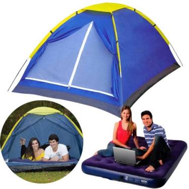 Imagem de Barraca Camping Mor Iglu 2 pessoas + Colchão Casal Inflável, Azul