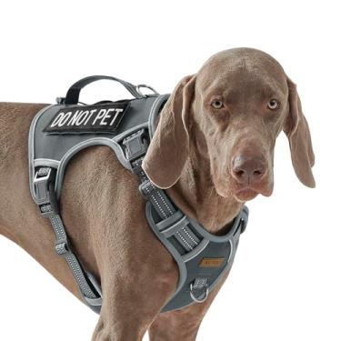 Imagem de AUNZO Peitoral tático cinza para cães de raças grandes, sem puxão, ajustável, peitoral para animais de estimação com alça, colete refletivo K9 para serviço militar para caminhadas, treino, cinza, GG