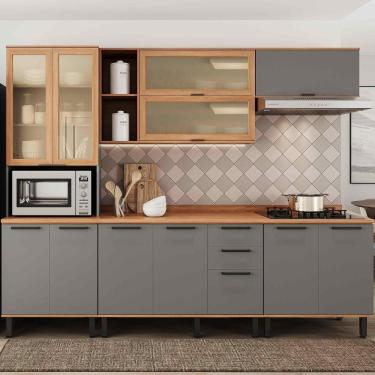 Imagem de Armário De Cozinha Completo Castanha 2700mm 5 Peças - Cinza/freijó