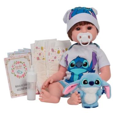Imagem de Bebê Reborn Boneco Realista Menino 46cm Com Pelúcia e Itens - Cegonha 
