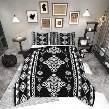 Imagem de Erosebridal Conjunto de edredom boêmio preto asteca, damasco ocidental, tamanho king, vintage, barroco vitoriano, para quarto de adolescentes, adultos, mulheres, homens, exóticos, nativos americanos