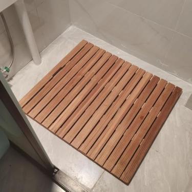 Imagem de Tapete De Banho De Madeira Para Piso De Banheiro, 12 16 20 24 30 36 In Tapete De Banho De Chuveiro Interno E Externo, Plataforma De Ripas Naturais Antiderrapante Para, 50x60cm(19 3/4x23 5/8")