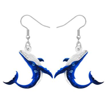 Imagem de DALANE Brincos pendentes de acrílico com pingente de baleia azul, divertido, oceano, animal, joia de peixe, presentes de praia, para mulheres, amuletos de animais, Medium, Acrílico, Sem pedra preciosa