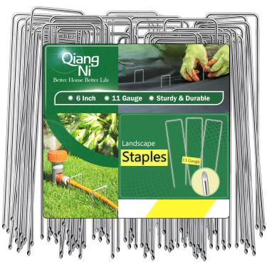 Imagem de Estacas de jardim Largura ajustável: 15 cm Grampos de paisagem em forma de U calibre 11 - âncoras de decoração externa de aço galvanizado a quente Pinos SOD para estacas de chão de cerca de barraca de