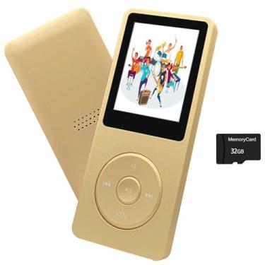 Imagem de MP3 Player 32GB com alto-falante Rádio FM Fone de ouvido portátil Mini Golden Music Player Gravador de voz E-Book 1,8" HD Suporte para tela até 128GB