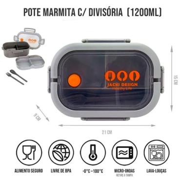 Imagem de Pote Marmita Plástico Alimentos com 2 Divisórias Andares Compartimento