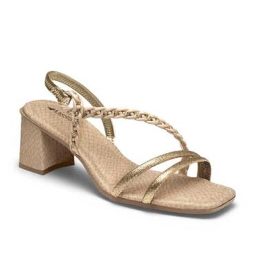 Imagem de Sandália Feminina Mississipi Salto Bloco com Tiras Trançadas Dourada ou Camel Dourado 37