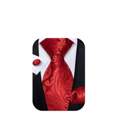 Imagem de Conjunto de gravatas DiBangu Red Floral Woven Silk Paisley para homens