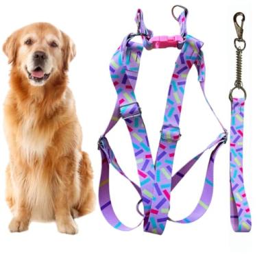Imagem de Coleira Peitoral Americano para Cachorro Médio e Grande com Guia Anti Puxão - Pitbull, Golden, Labrador, Rottweiler, Fila, Pastor Alemão, Doberman, Toni Corso (Confetes)