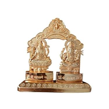 Imagem de Estátua decorativa de metal artesanal Laxmii.i Ganesha Idol com arco de templo para Diwali Pooja Dhanteras Puja, Casa e Festivais 4,5 cm x 13 cm Acabamento dourado