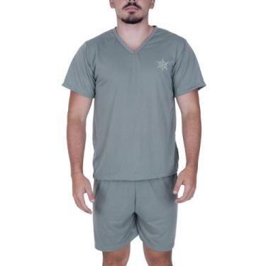 Imagem de Pijama Verão Camisa Manga Curta Gola V Short Adulto Masculino Curto Da