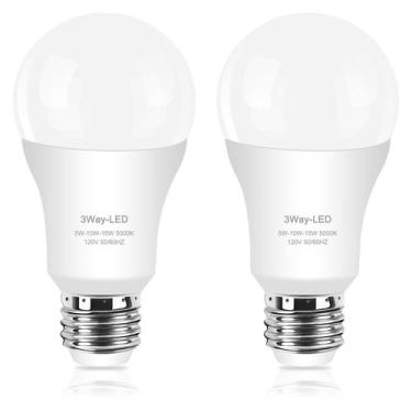 Imagem de Lâmpadas LED Zorykn de 3 vias 5/10/15W 500/1000/1500lm A19 5000K, paco