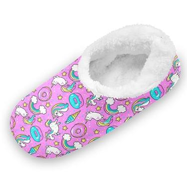 Imagem de Ceiurey Pantufa macia de espuma viscoelástica para uso interno e infantil, antiderrapante, spa, viagem, uso doméstico, inverno, casa, quarto, cães, galáxia, Unicórnios, donuts, arco-íris, 9-11 Little