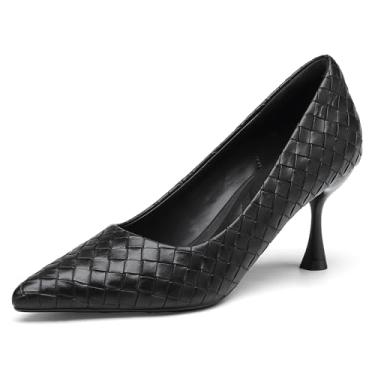 Imagem de NEWBELLA Sapato social feminino com bico fino e salto agulha para casamento e escritório, Preto, 35
