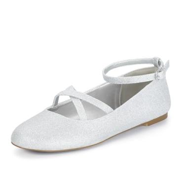 Imagem de Mofri ShowHow Mary Jane Sapatilha feminina bico redondo Mary Jane tira no tornozelo, sapatilha, sapatilhas, casamento, casual, escritório, Glitter prateado, 39