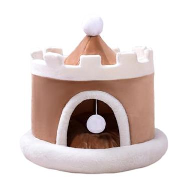 Imagem de Dualoai Cama para gato, casinha para cachorro, única, quente, multifuncional, abrigo para brincar, portátil, descanso, uso nas quatro estações, com bola de, Coffee S 40x40x40cm