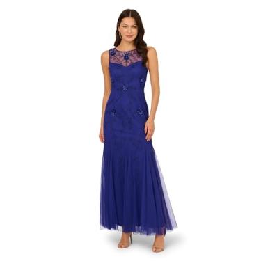 Imagem de Adrianna Papell Vestido longo feminino de malha com contas, Violeta azul-escuro, 46