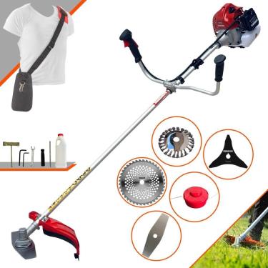 Imagem de Roçadeira Podador de Grama À Gasolina Kawashima BCJ620-L 62cc 3HP 10.000rpm + Lâmina 3 Pontas + Lâmina 40 Dentes de Vídea + Escova de Aço 24 Cerdas