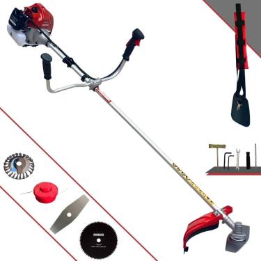 Imagem de Roçadeira Lateral Completa Kawashima BCJ620-L À Gasolina Motor 2 Tempos 3HP 62cc 10.000rpm + Kit Extra de Lâmina 80 Dentes e Escova de Aço 24 Cerdas