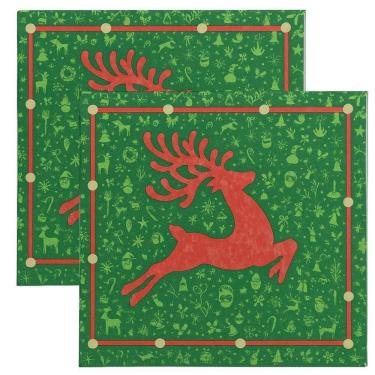 Imagem de Kit Guardanapo De Natal Estampado Rena Verde E Vermelho 33x33cm Folha Dupla Prime 40 Unidades