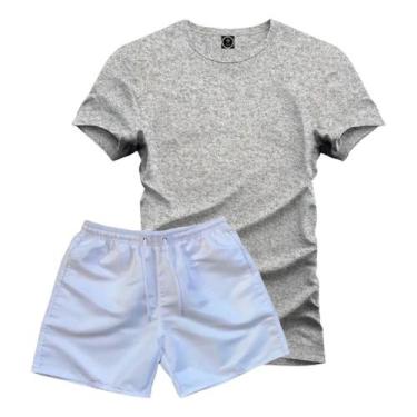 Imagem de Conjunto Camiseta 100% Algodão Lisa + Short Tactel Branco - Hs, Cinza,