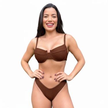 Imagem de Biquíni Asa Delta Feminino Top Meia Taça Retrô Aro Sustentação Moda Pr