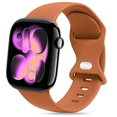 Imagem de STG Sport Pulseira de relógio compatível com Apple Watch de 38 mm, 40 mm, 41 mm, 42 mm, 44 mm, 45 mm, pulseira esportiva de substituição de silicone macio compatível com iWatch SE Series 7/6/5/4/3/2/1 (42 mm/44 mm/45 mm, marrom)