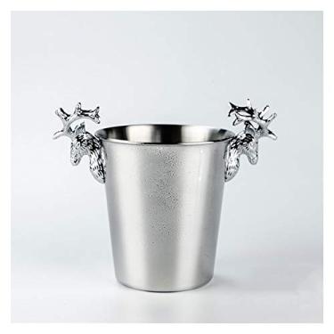 Imagem de Baldes de gelo isolados com cabeça de veado balde de gelo de aço inoxidável balde de vinho champanhe balde de gelo balde de gelo balde de gelo para festa em casa bar refrigerador cerveja champanhe