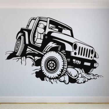 Imagem de Adesivos de parede de veículos off-road, pôsteres de parede Jeep, decalques artísticos de carro, decorações de quarto infantil, murais 115 x 87 cm